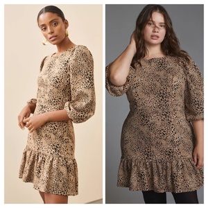 NWT Anthropologie Maeve Knit Cut-Out Bow Tie Leopard Animal Print Dress size 12